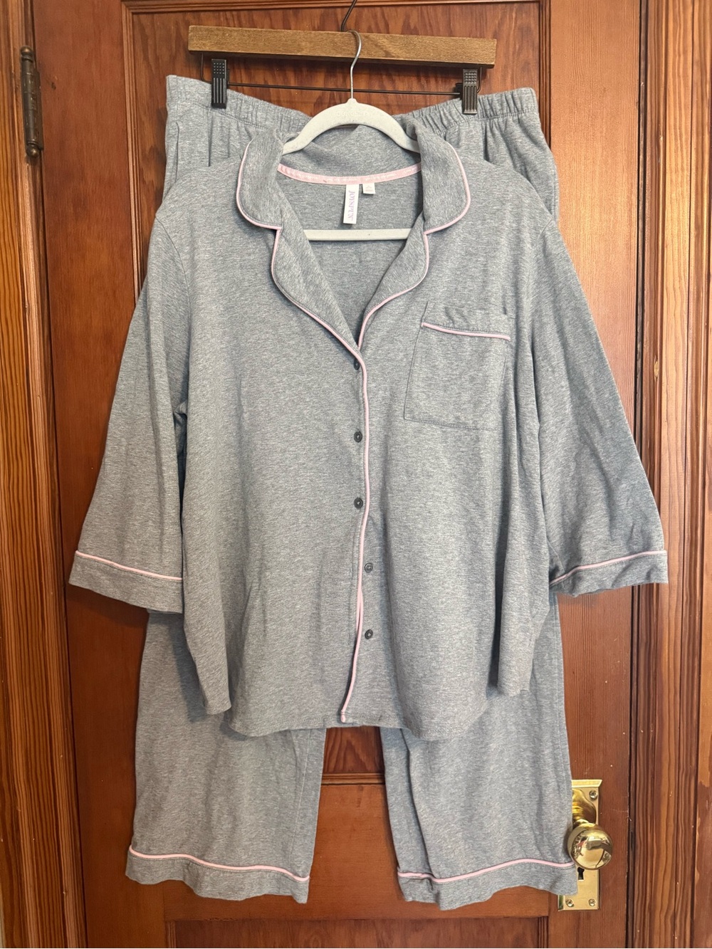 Joyspun Women's Heather Gray Pajama Set with Pink Piping Size XL